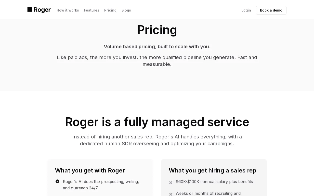 Hire Roger — pricing page