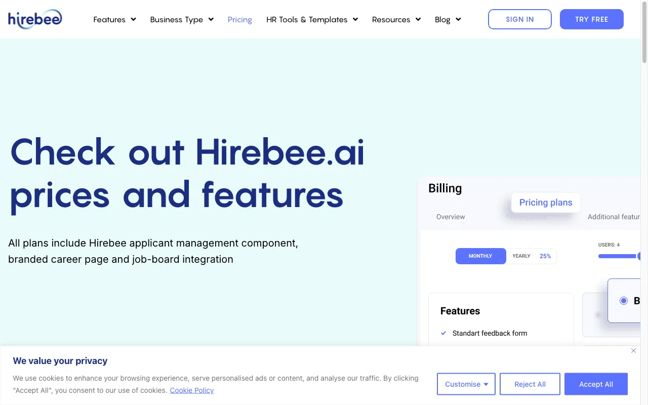Hirebee.ai — pricing page