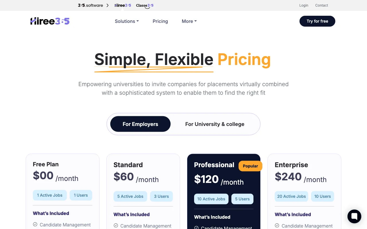 Hiree365 — pricing page