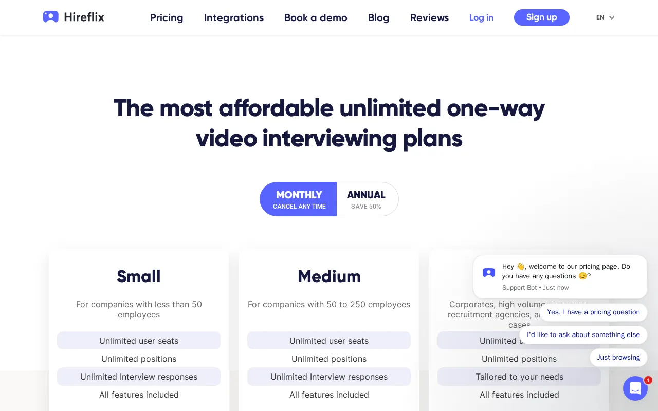 Hireflix — pricing page