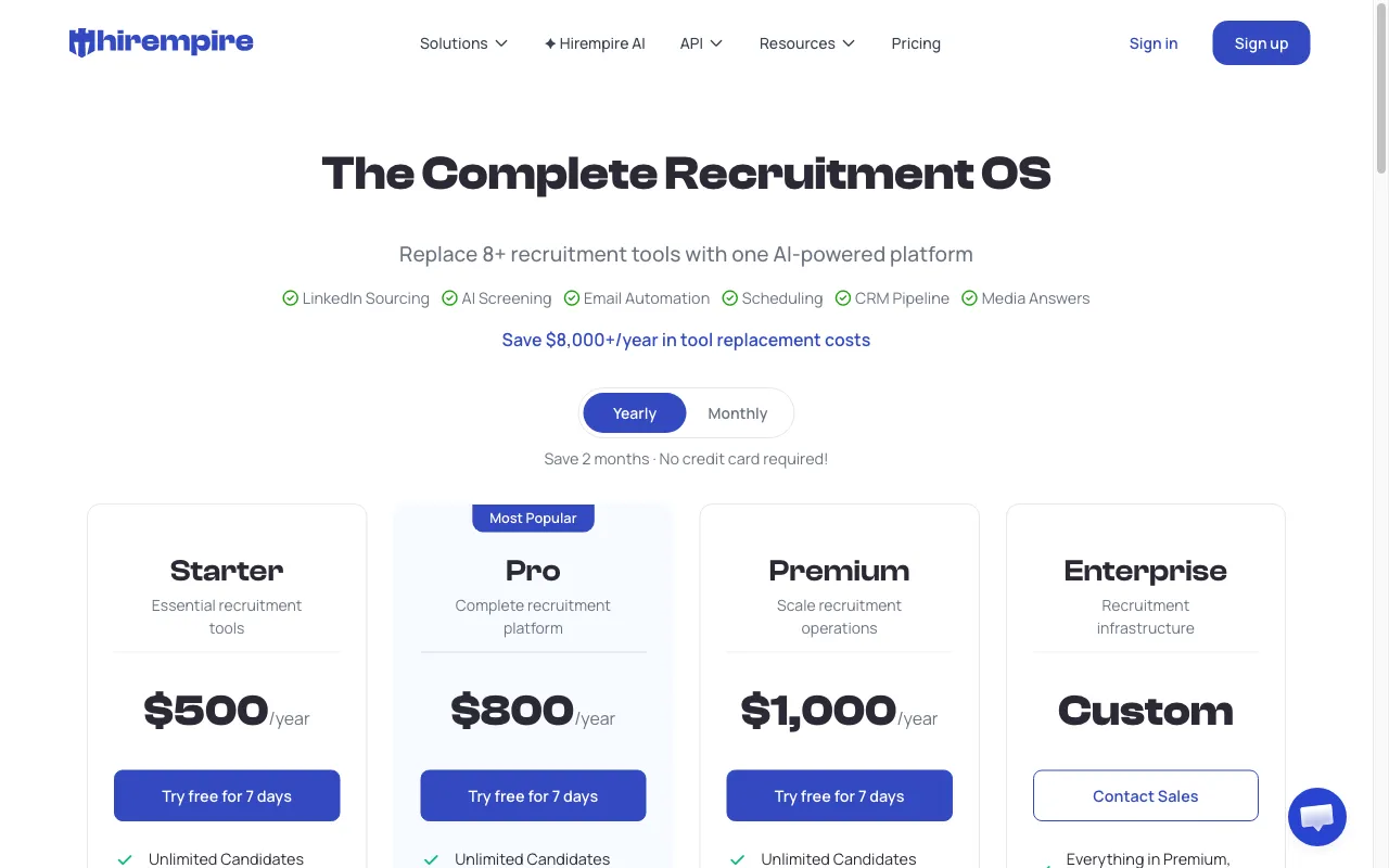 Hirempire — pricing page