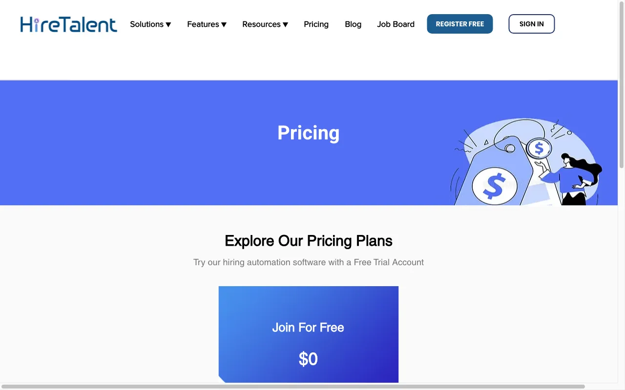 HireTalent-Free Applicant TrackingSystem — pricing page