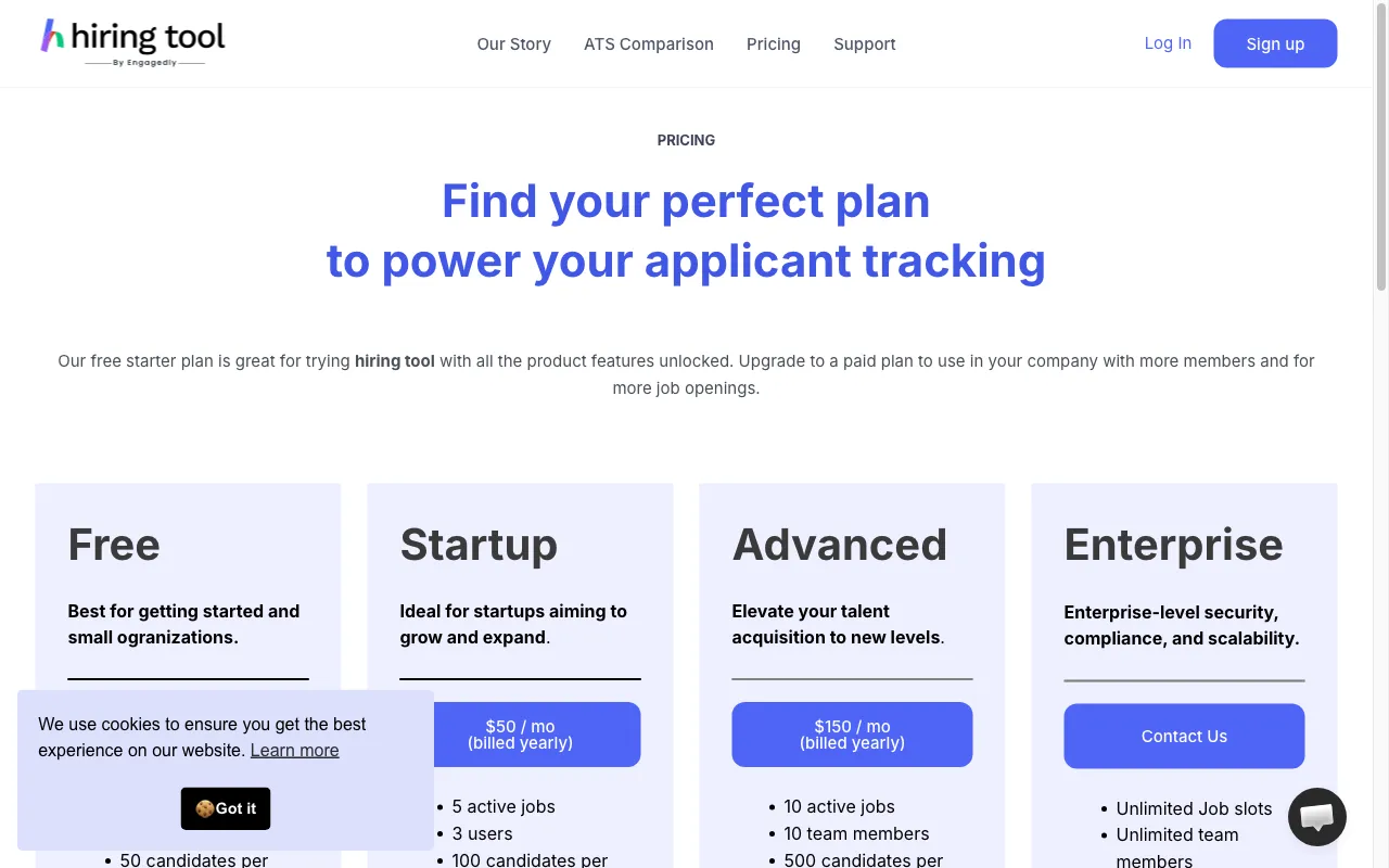 hiring tool — pricing page