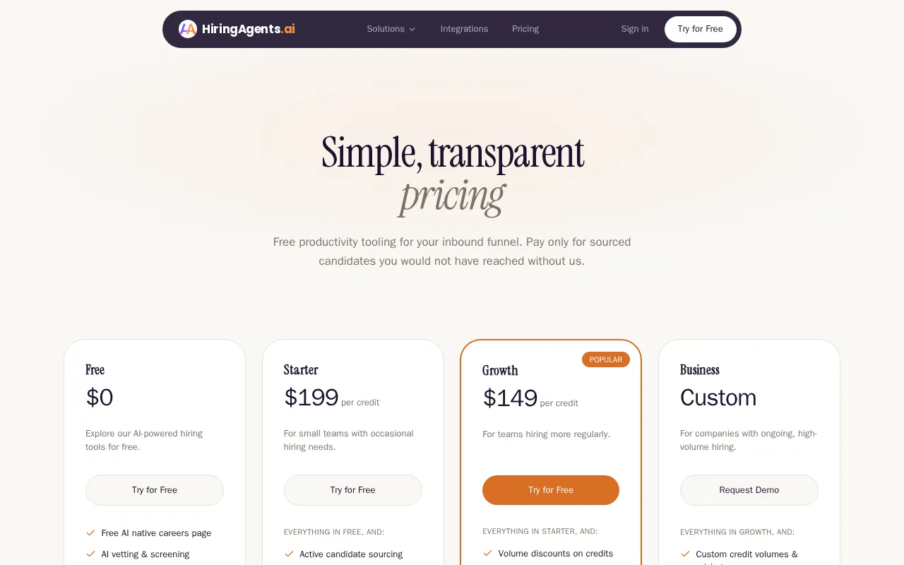 HiringAgents.ai — pricing page