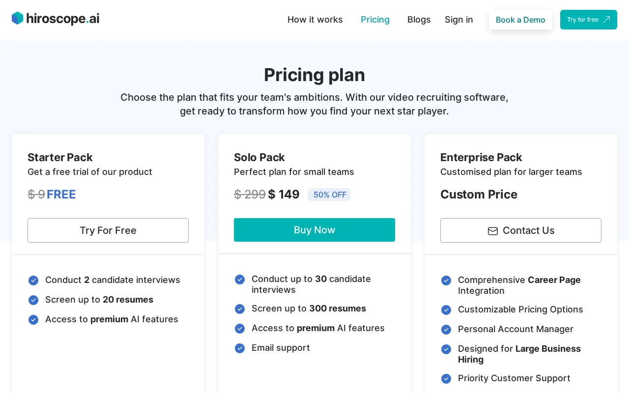 hiroscope.ai — pricing page