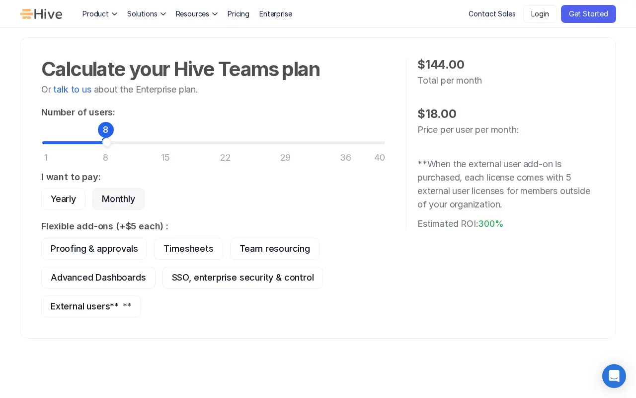 Hive — pricing page
