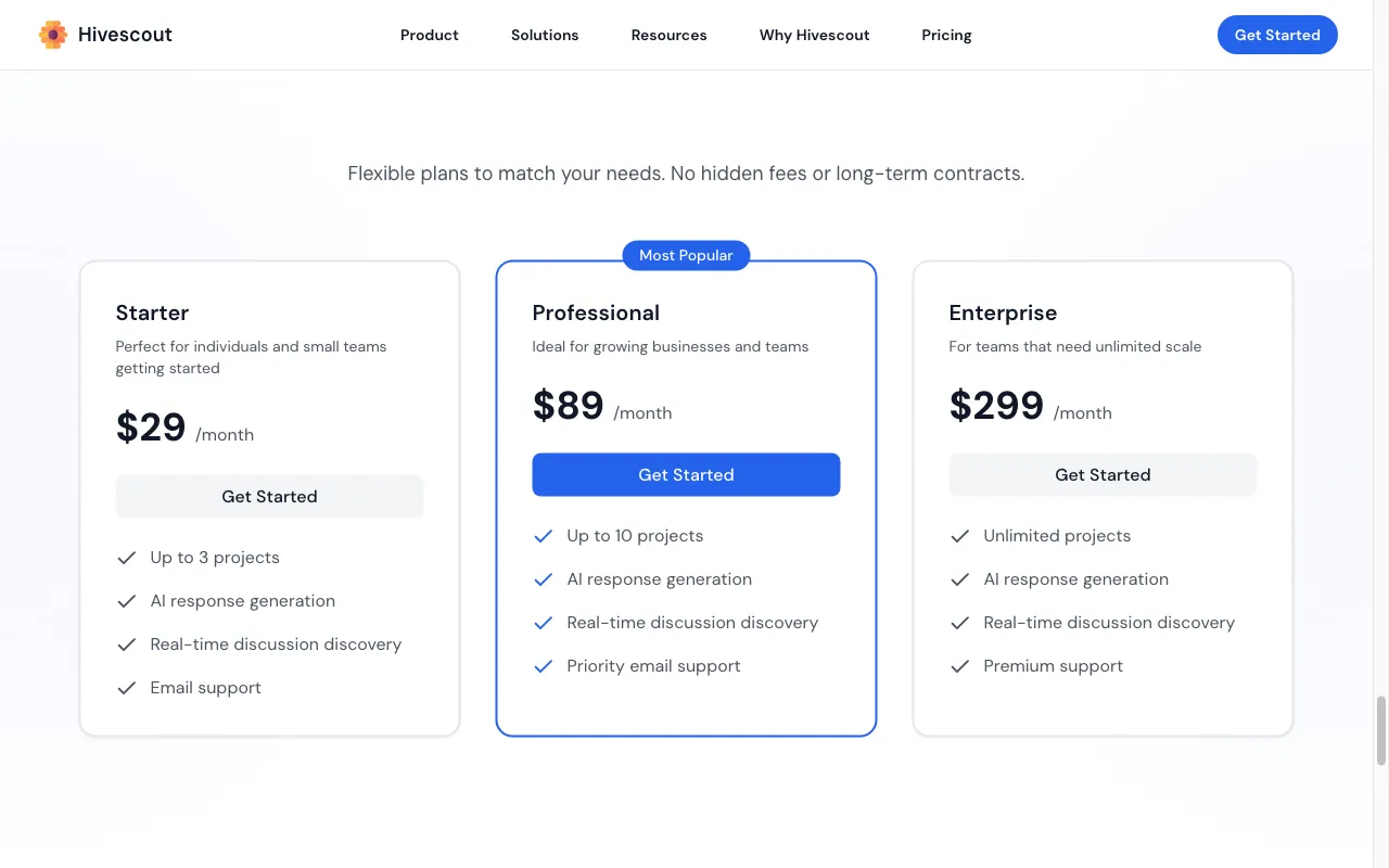 Hivescout — pricing page