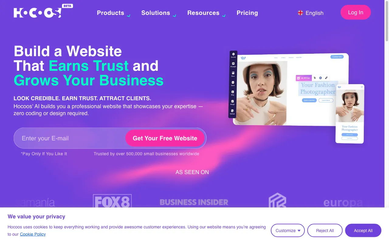 Hocoos AI Website Builder — preview screenshot