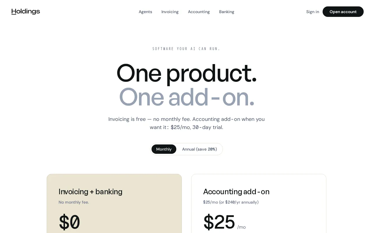 Holdings Invoicing — pricing page