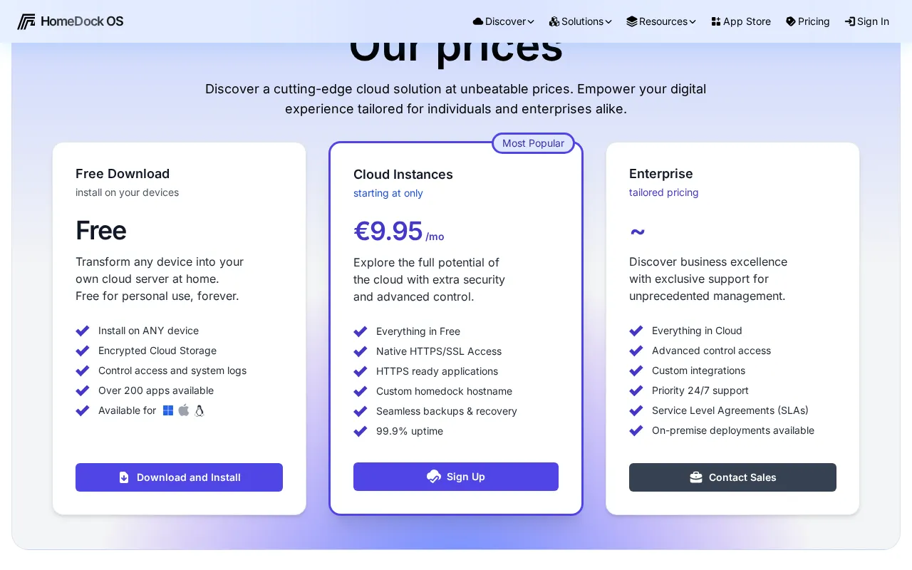 HomeDock OS — pricing page