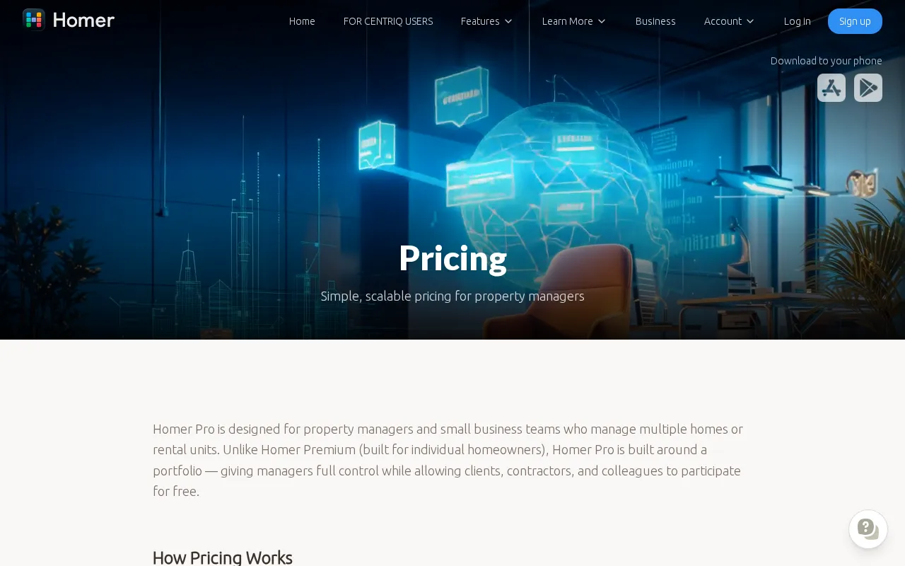 Homer — pricing page