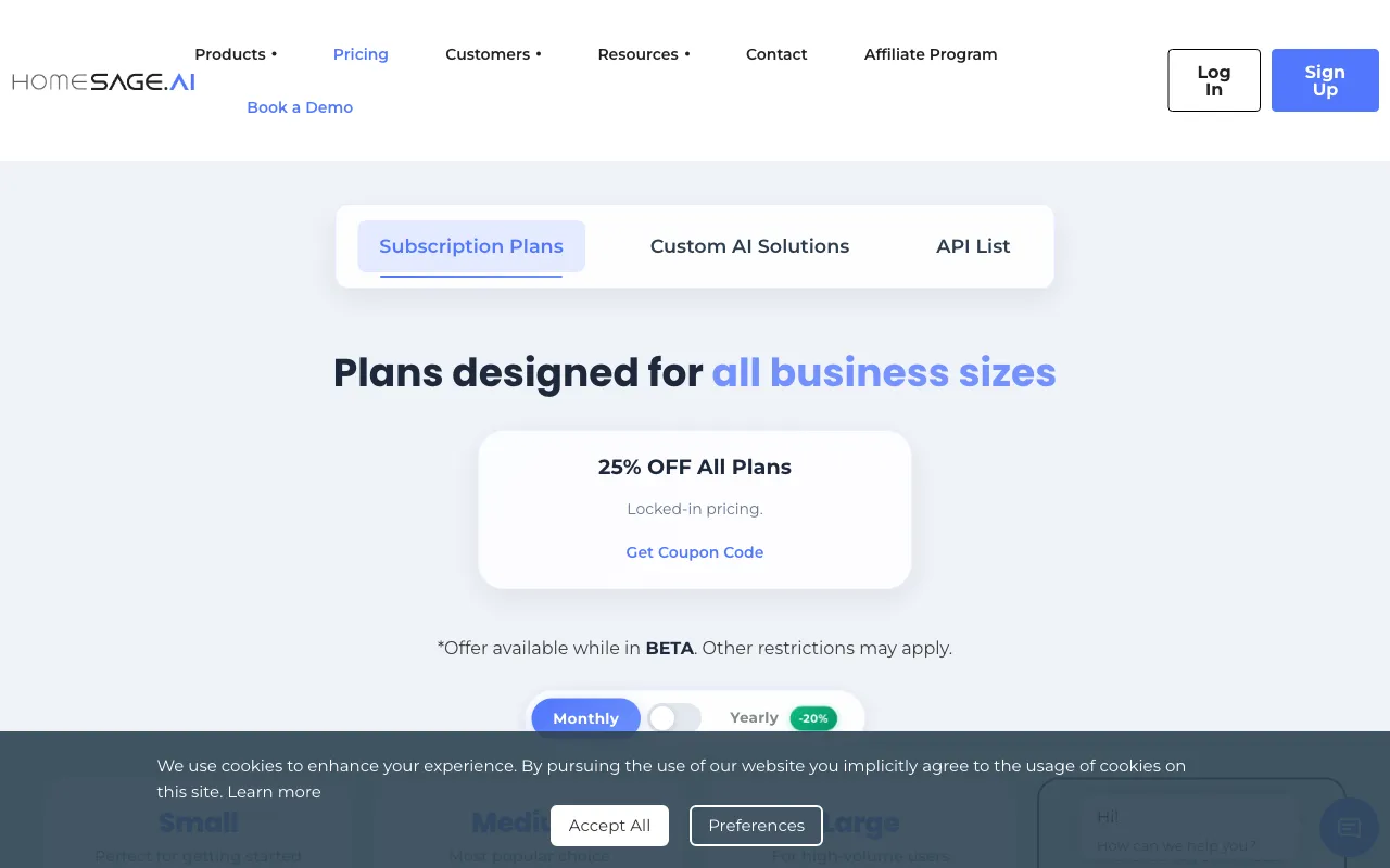Homesage.ai — pricing page