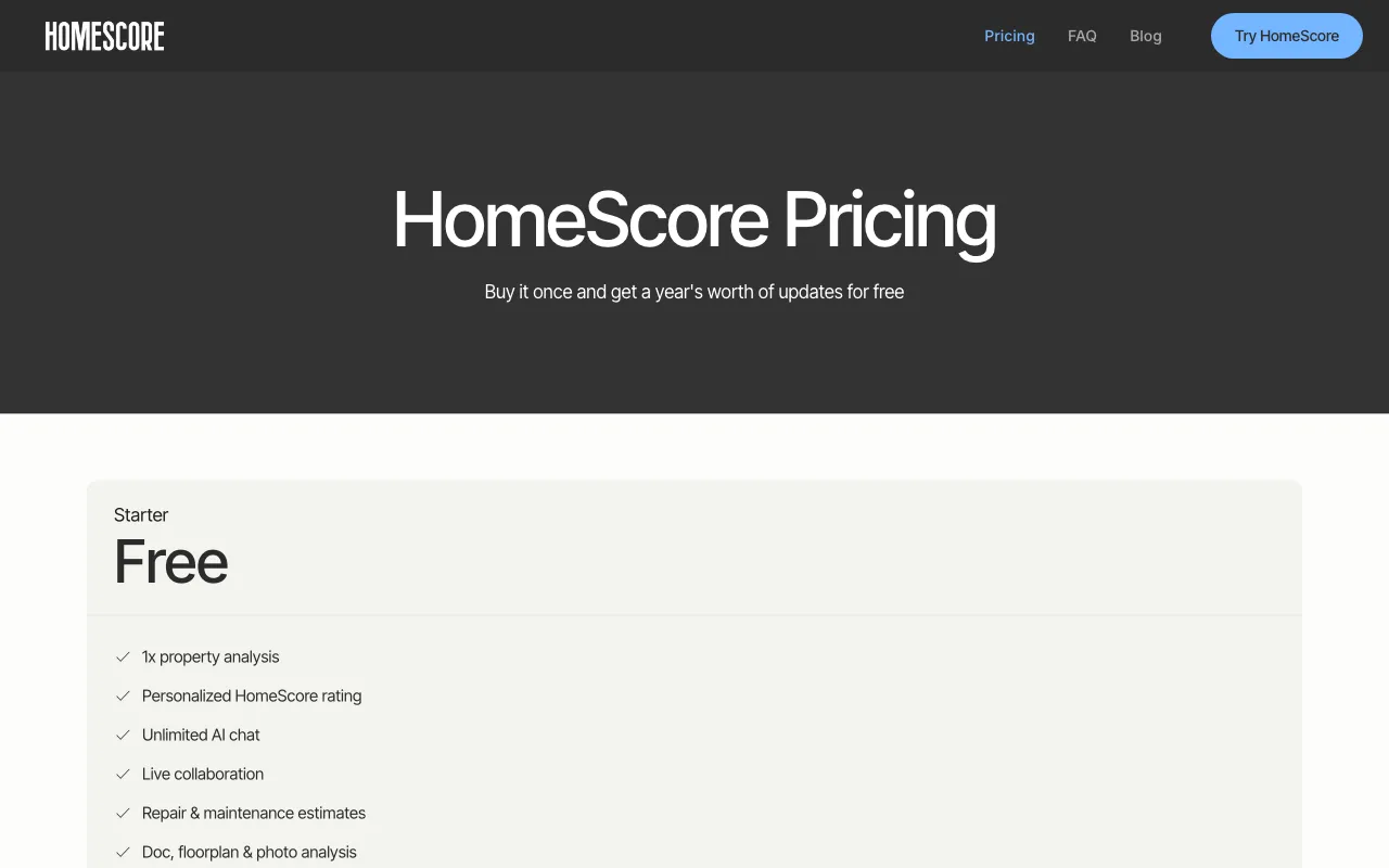 HomeScore — pricing page