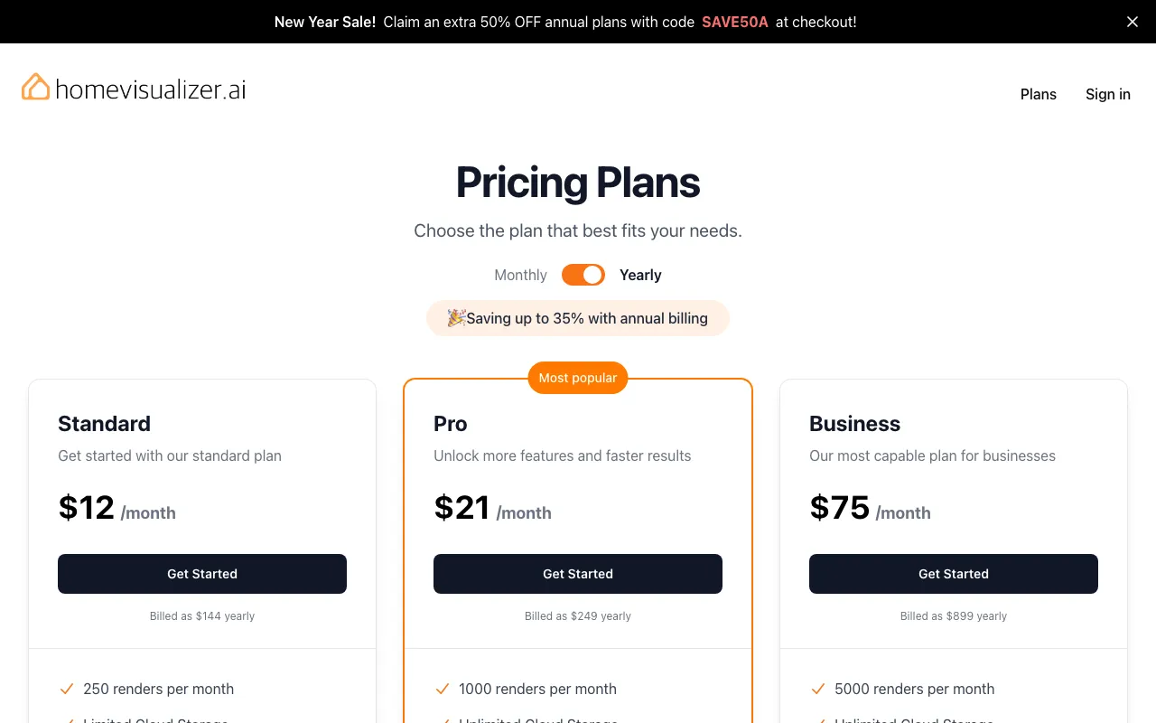 Home Visualizer AI — pricing page