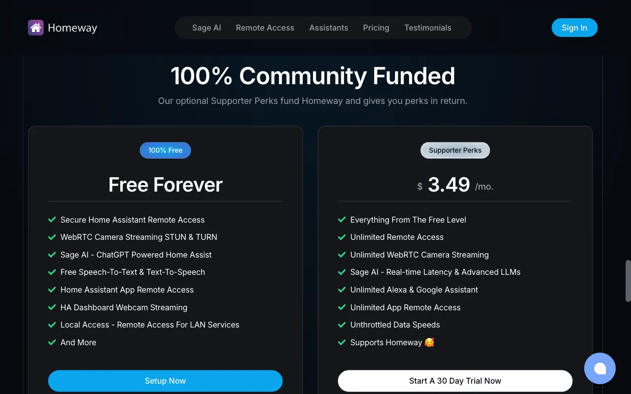 Homeway — pricing page