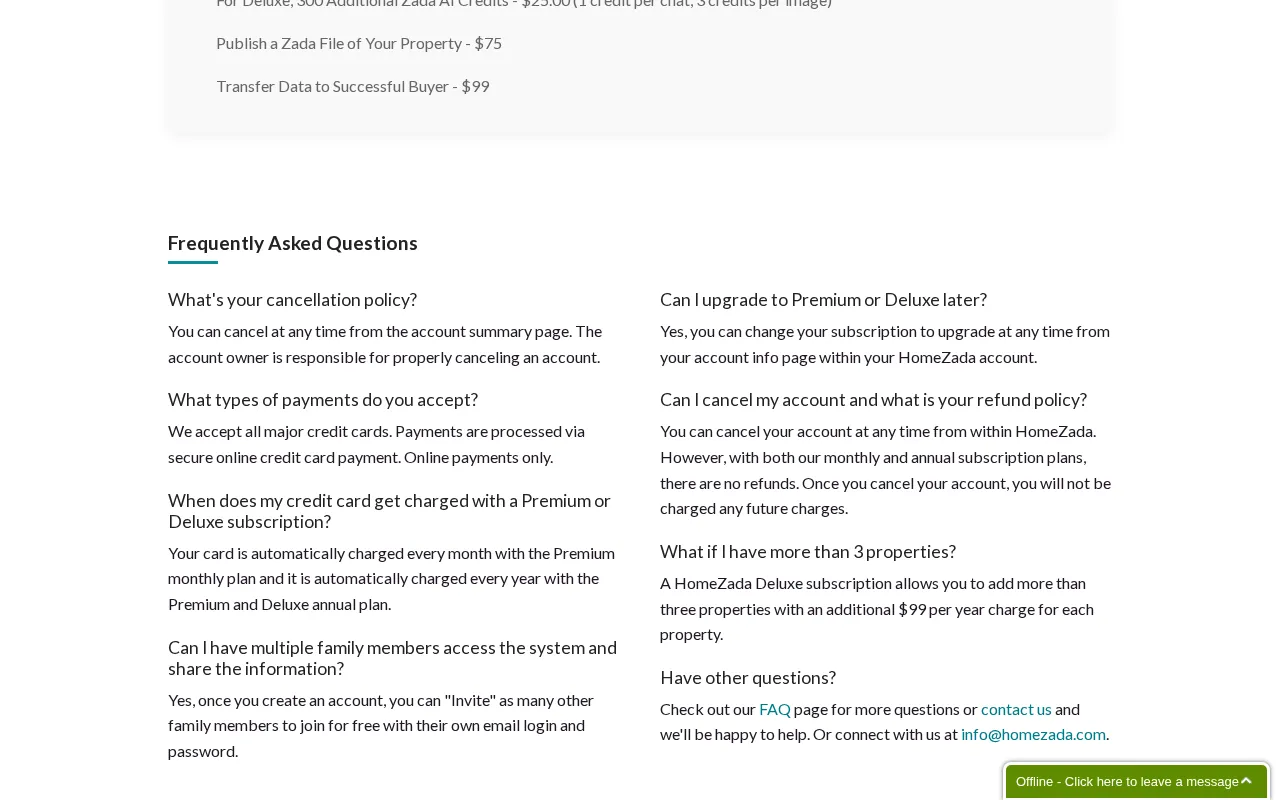 HomeZada — pricing page