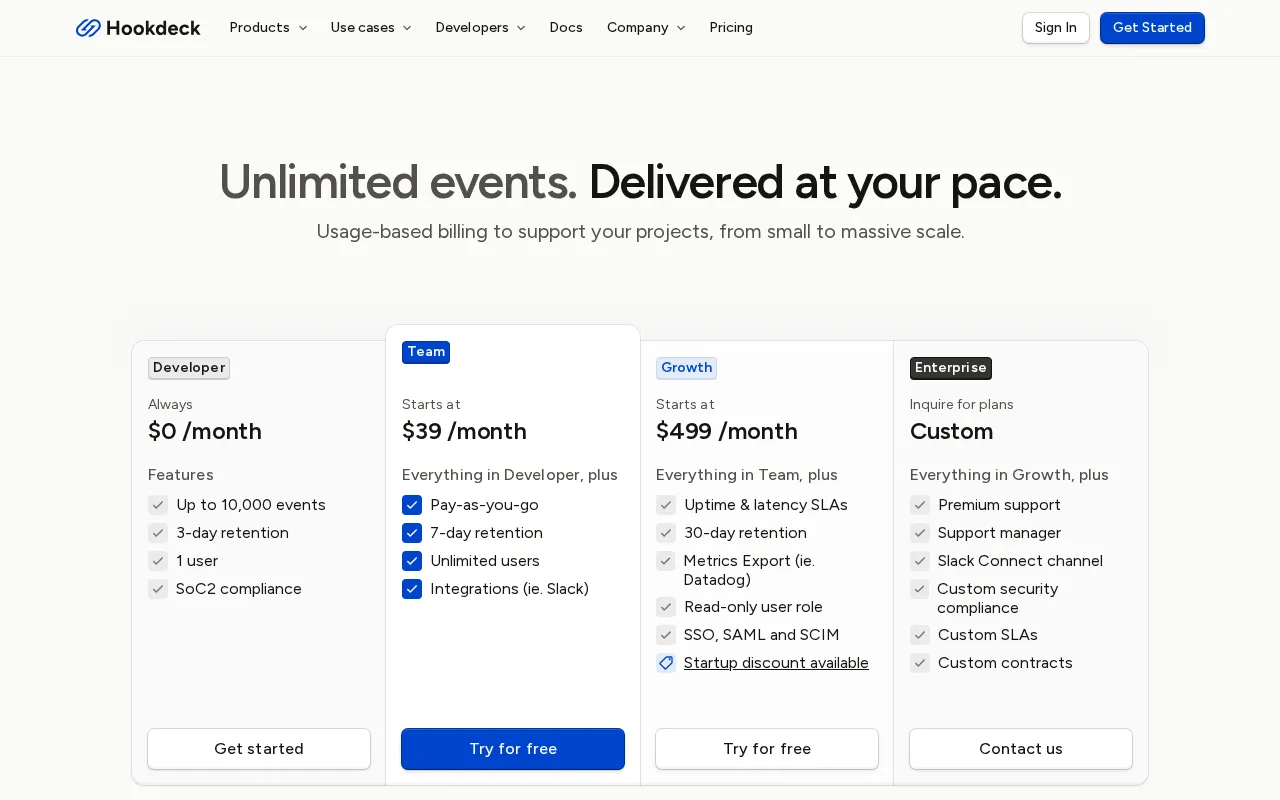 Hookdeck — pricing page