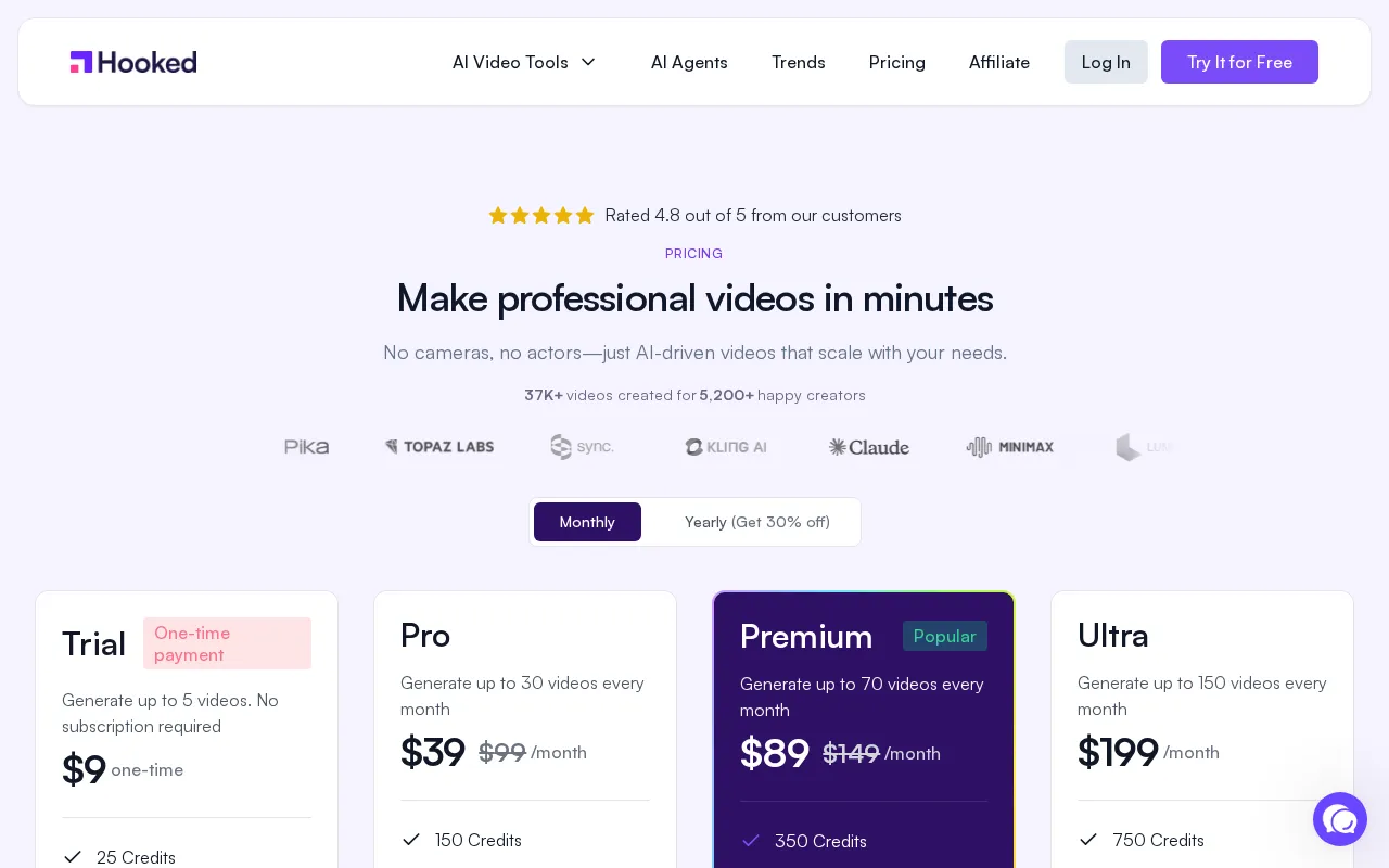 Hooked — pricing page