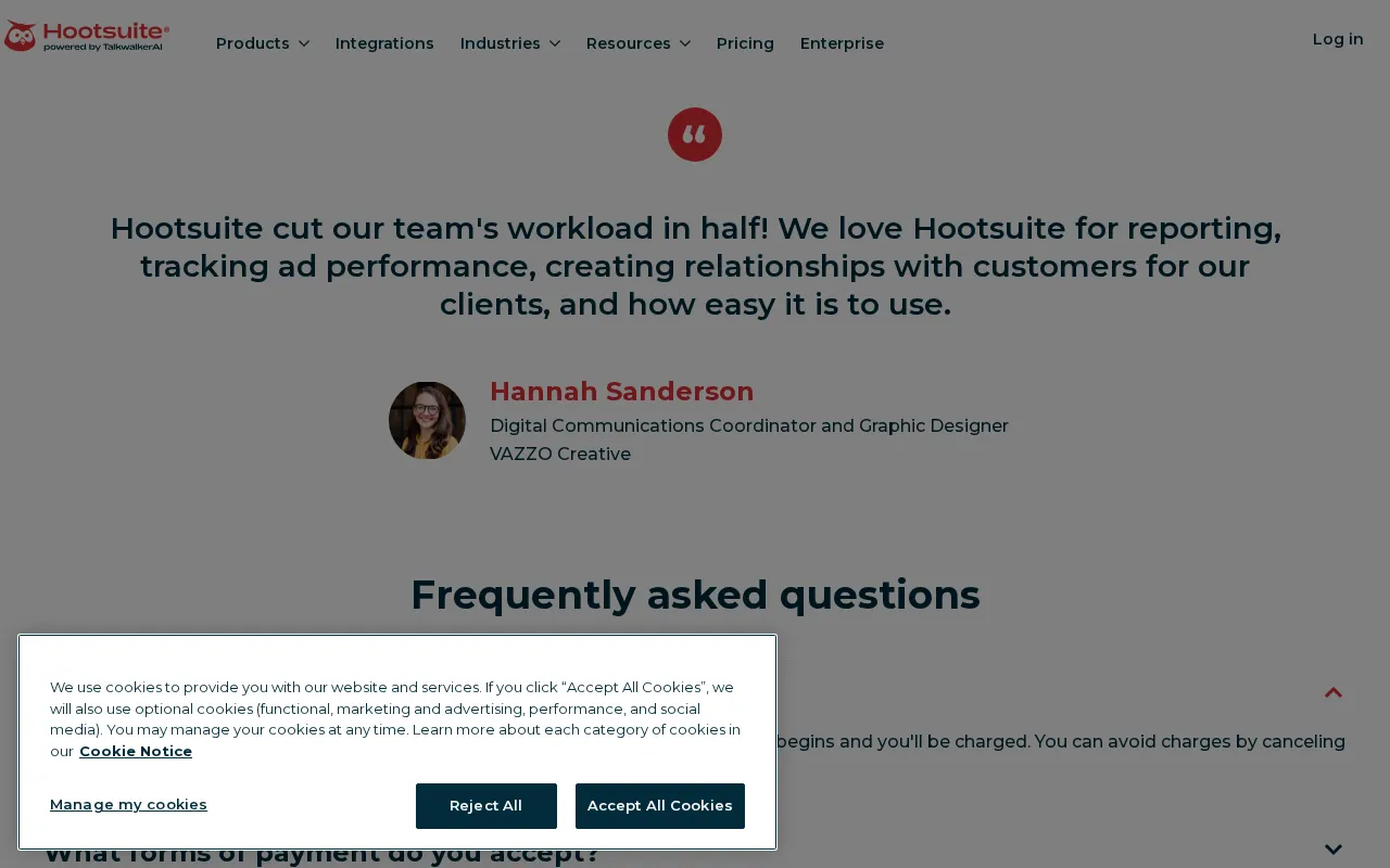 Hootsuite — pricing page