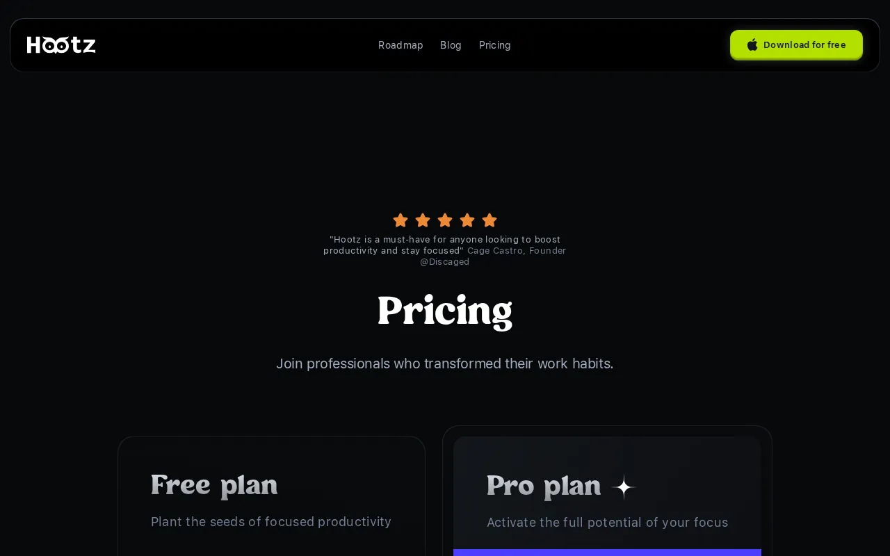 Hootz — pricing page