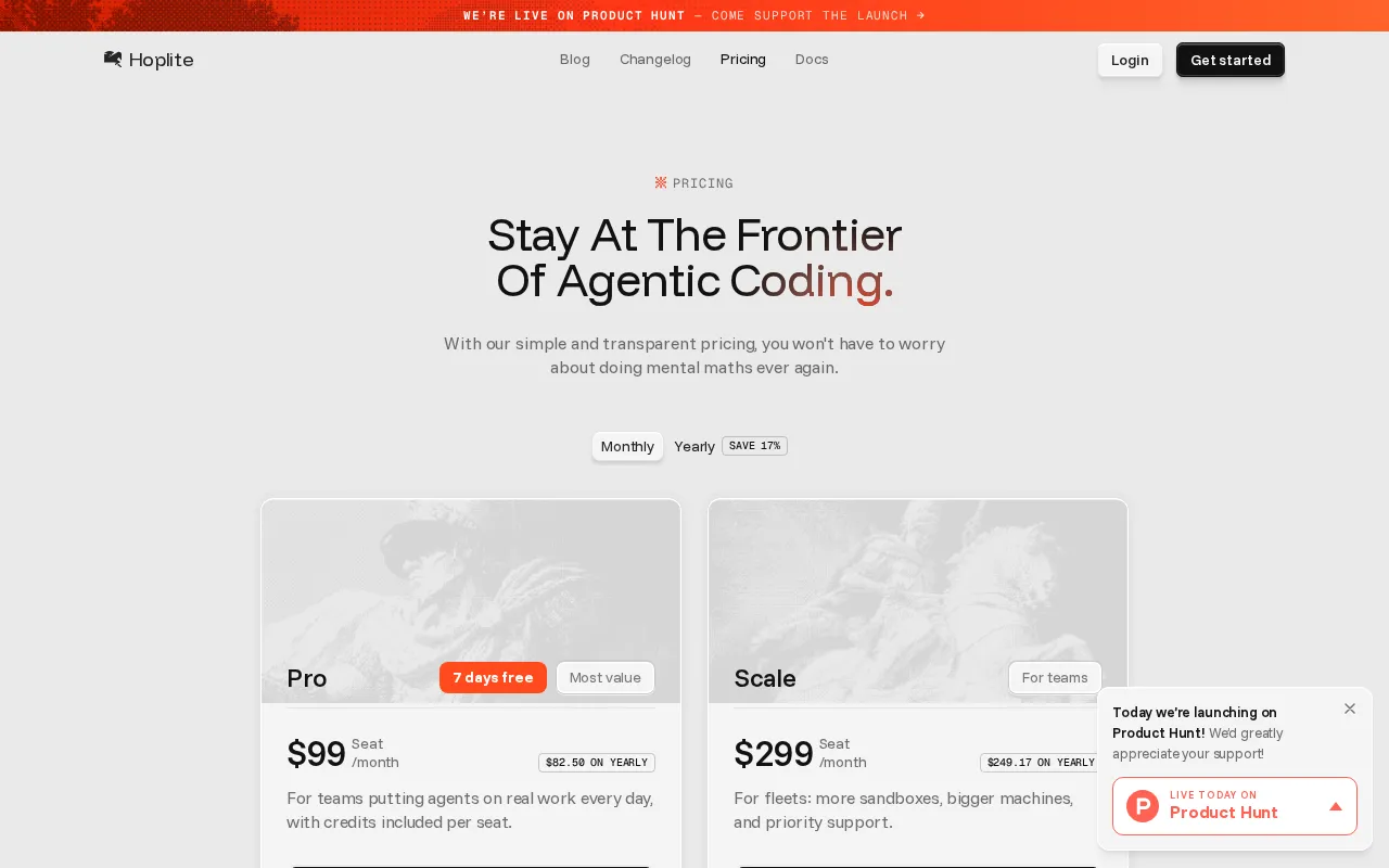 Hoplite — pricing page