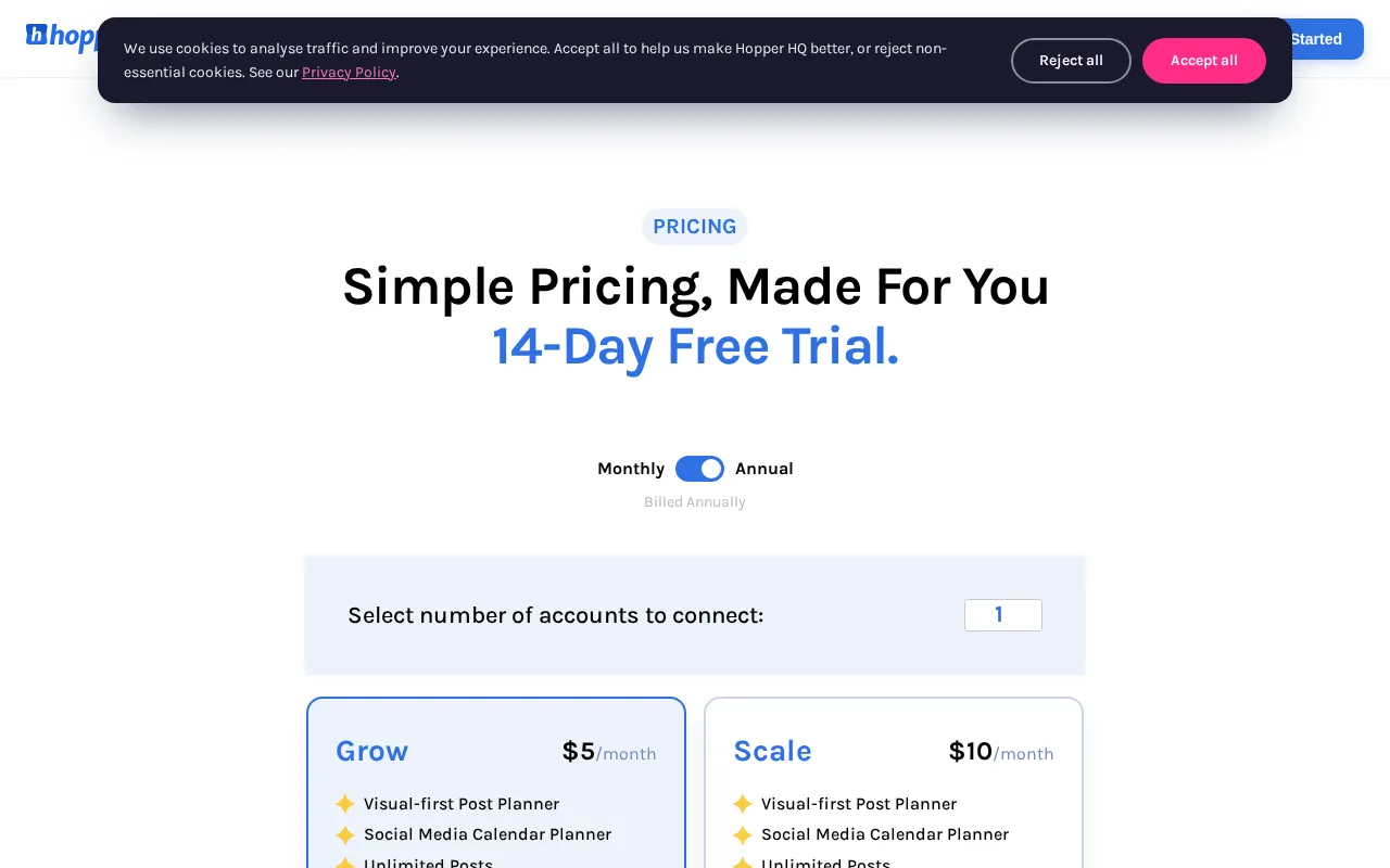 Hopper HQ — pricing page