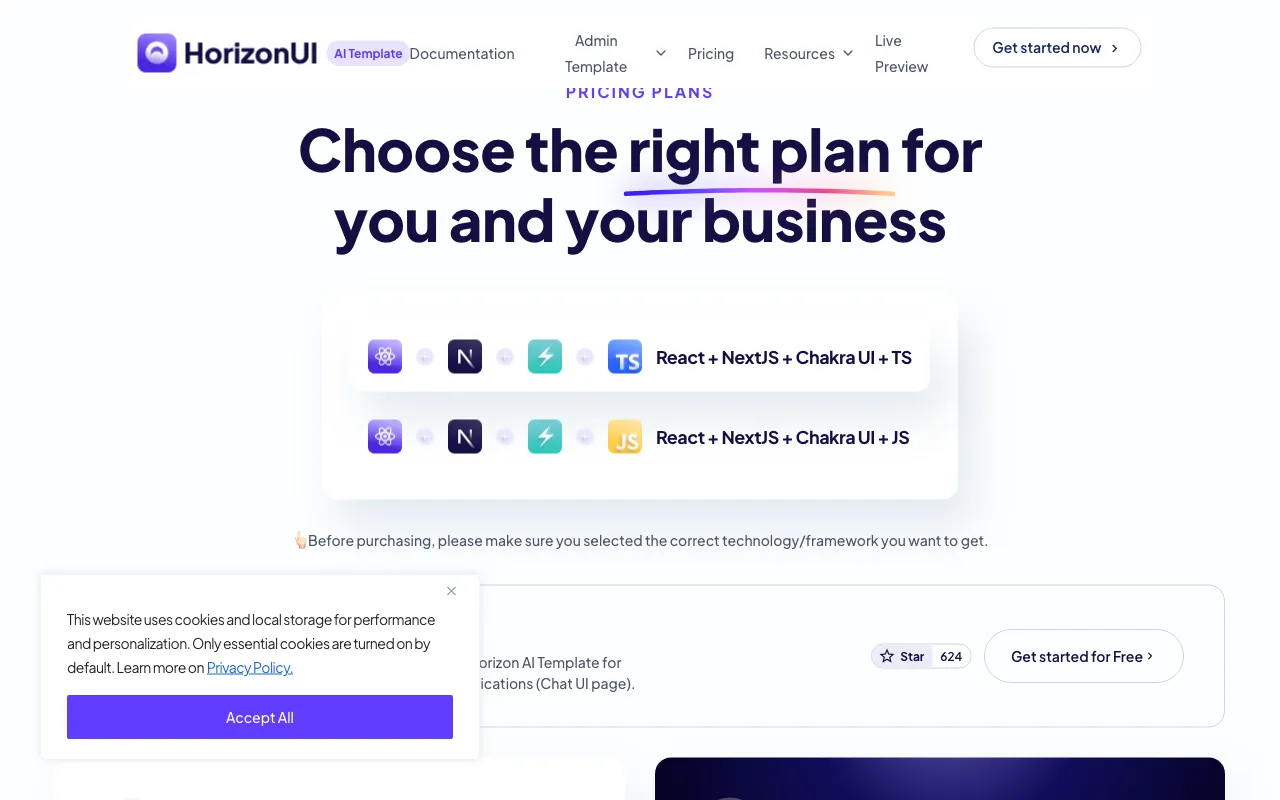 Horizon AI Template — pricing page