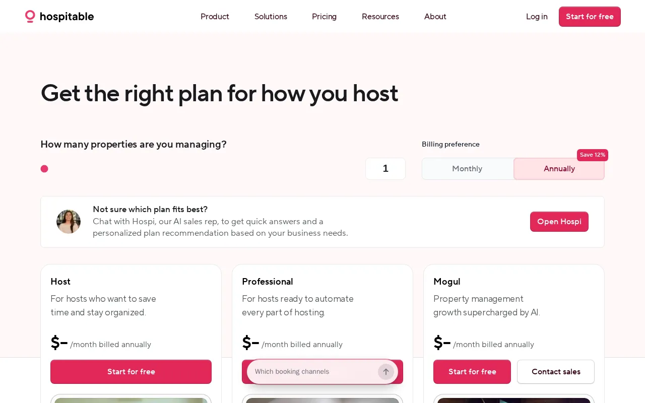 Hospitable — pricing page
