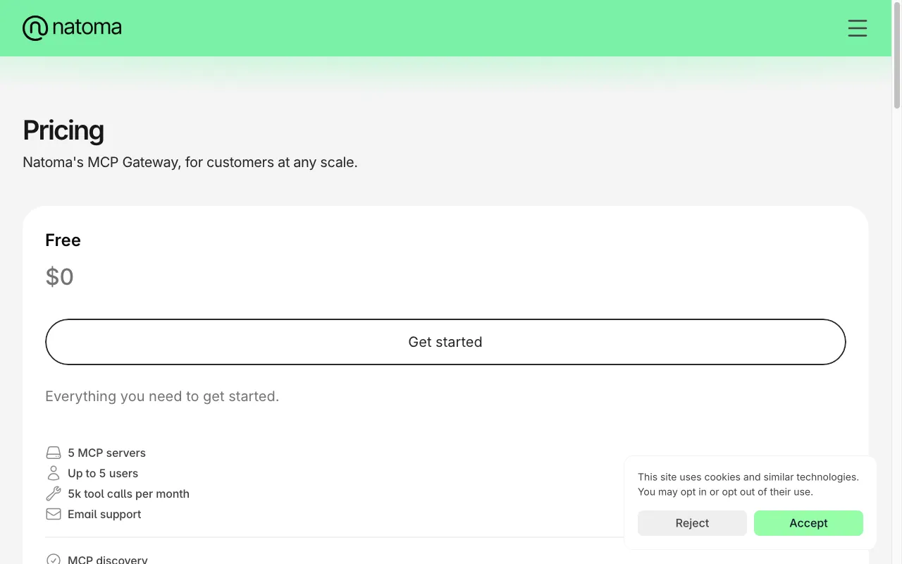 Natoma — pricing page