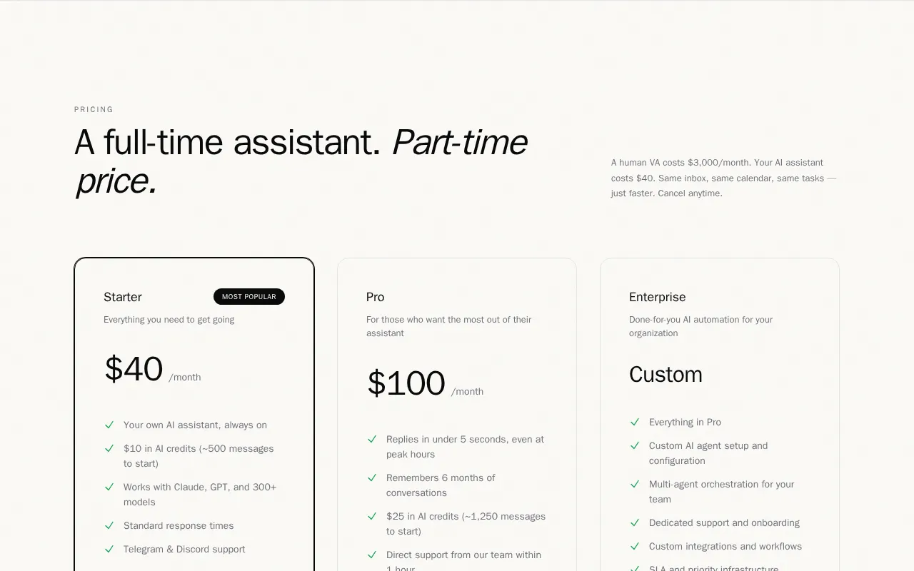 HostedClaws — pricing page