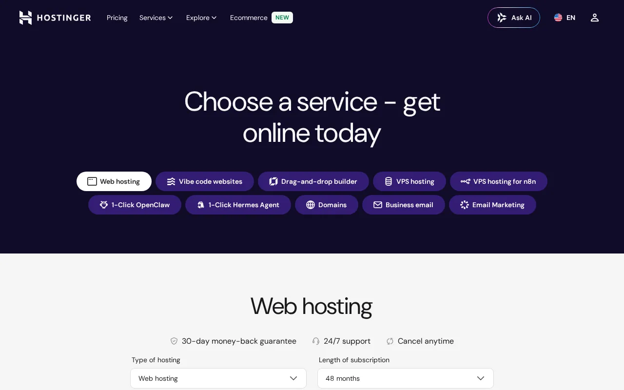 Hostinger — pricing page