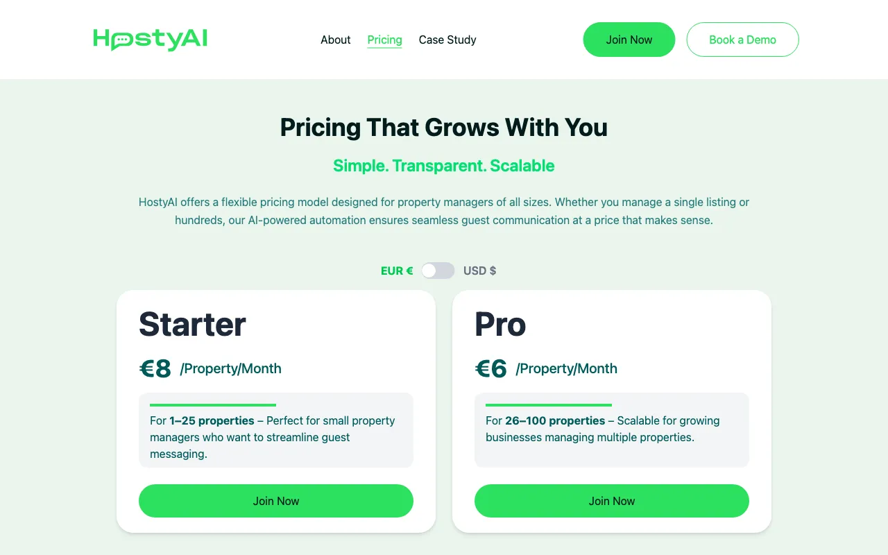 hostyAi — pricing page