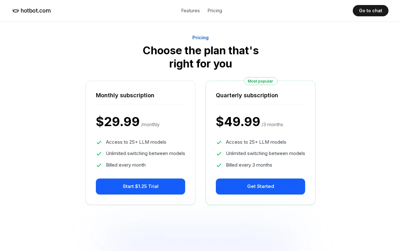 HotBot — pricing page