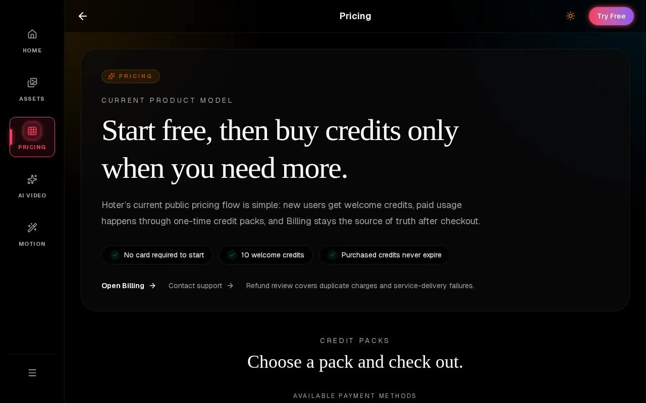 Hoter AI — pricing page