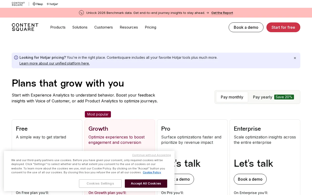 Hotjar — pricing page