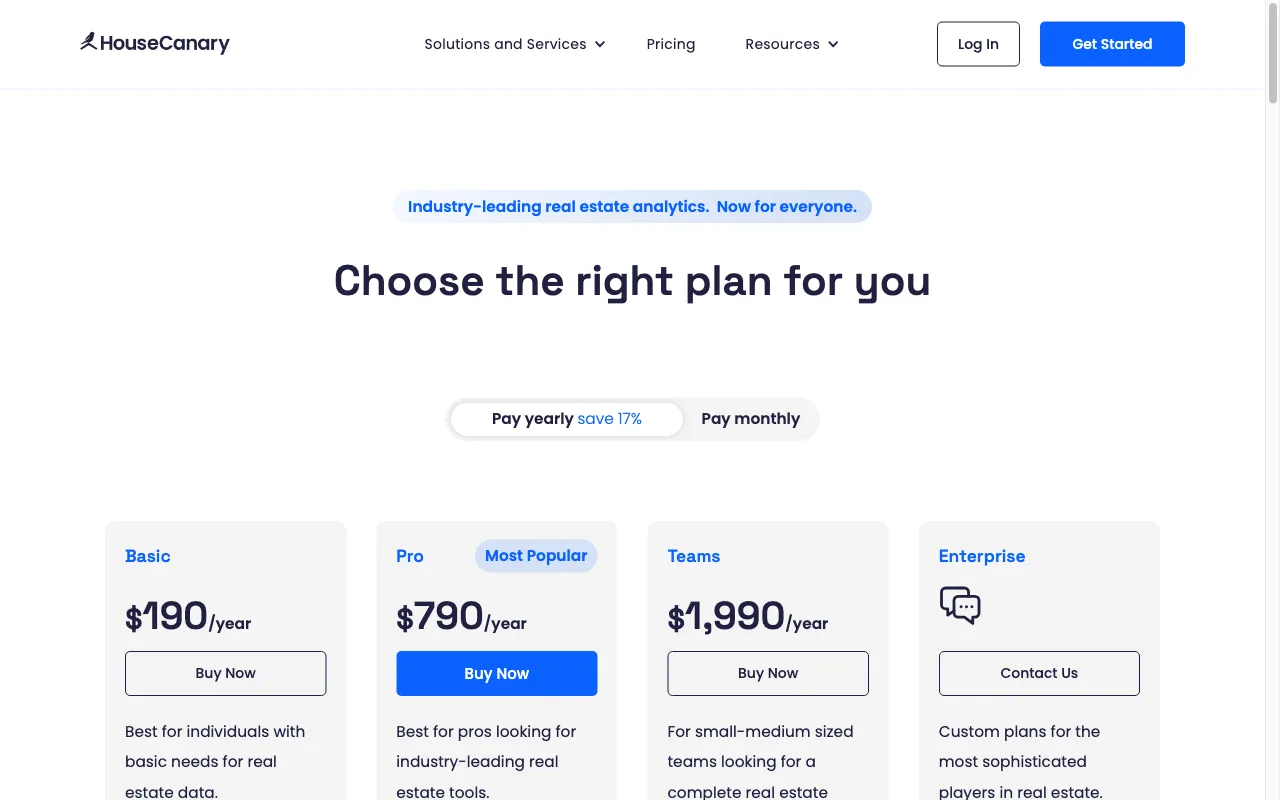 HouseCanary — pricing page