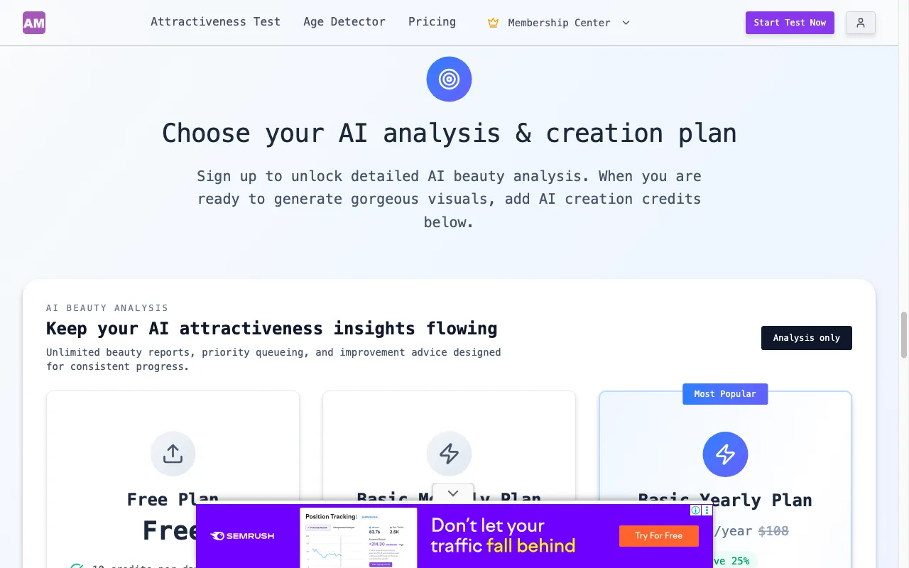 AmAttractive — pricing page