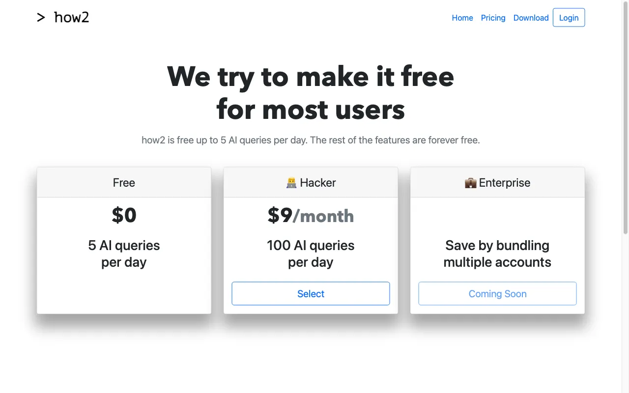How2 — pricing page