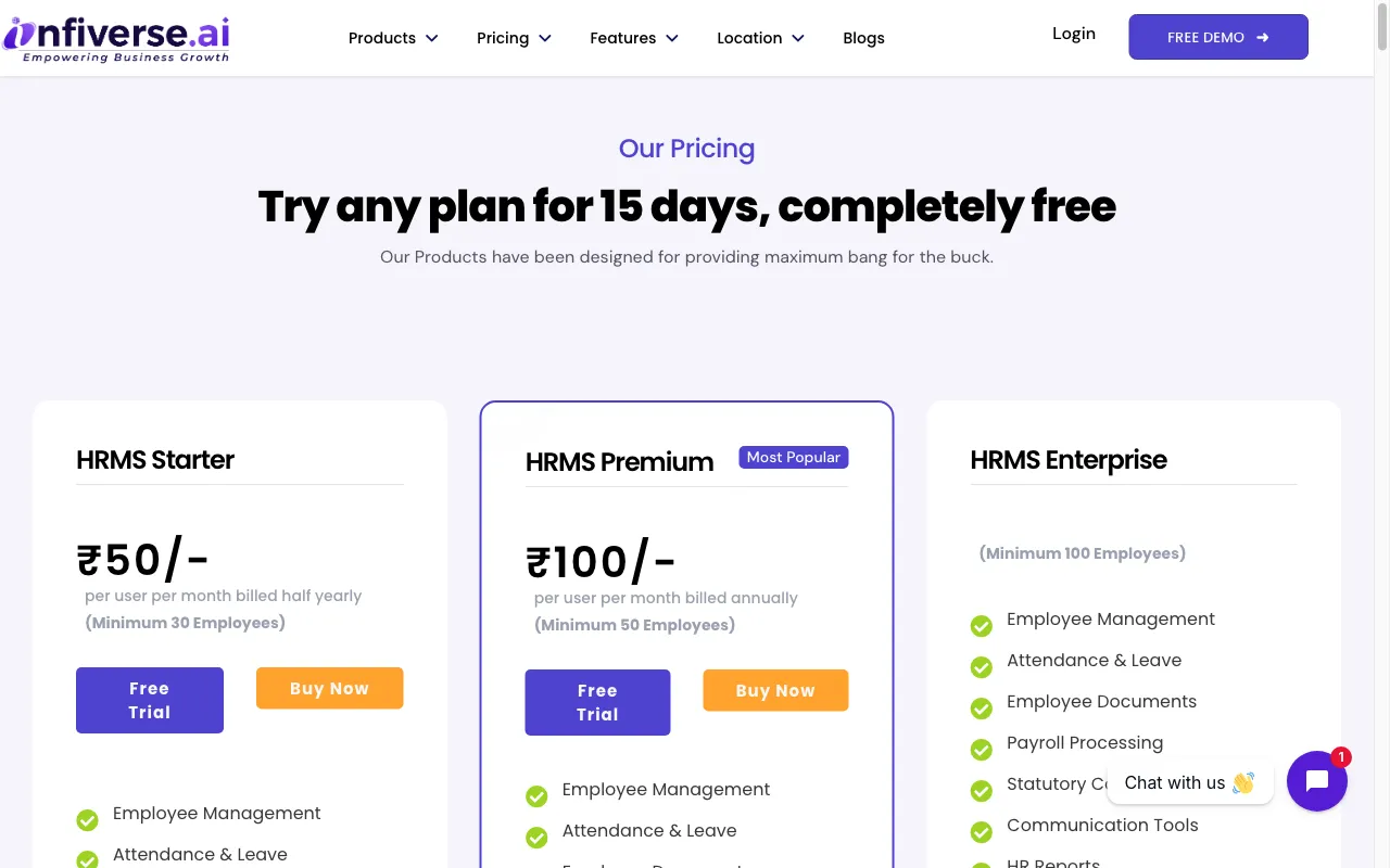 Infiverse AI — pricing page