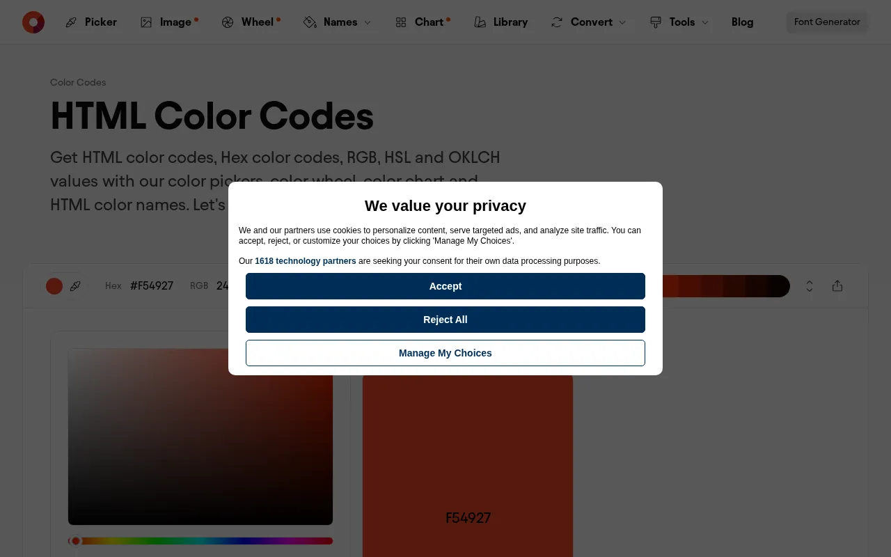 HTML Color Codes — preview screenshot