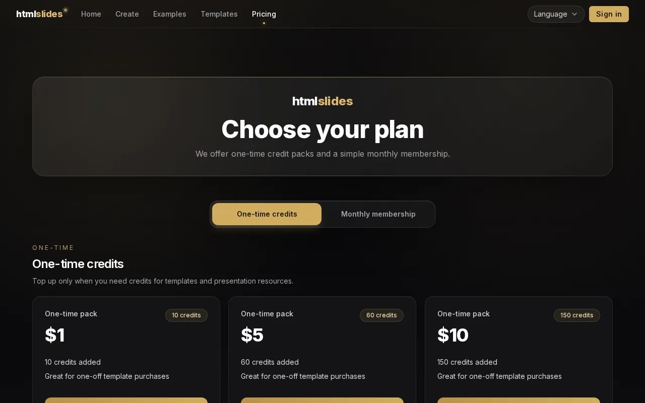 htmlslides — pricing page