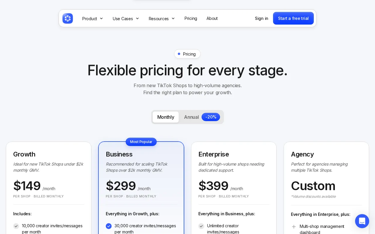 Hubfluence — pricing page