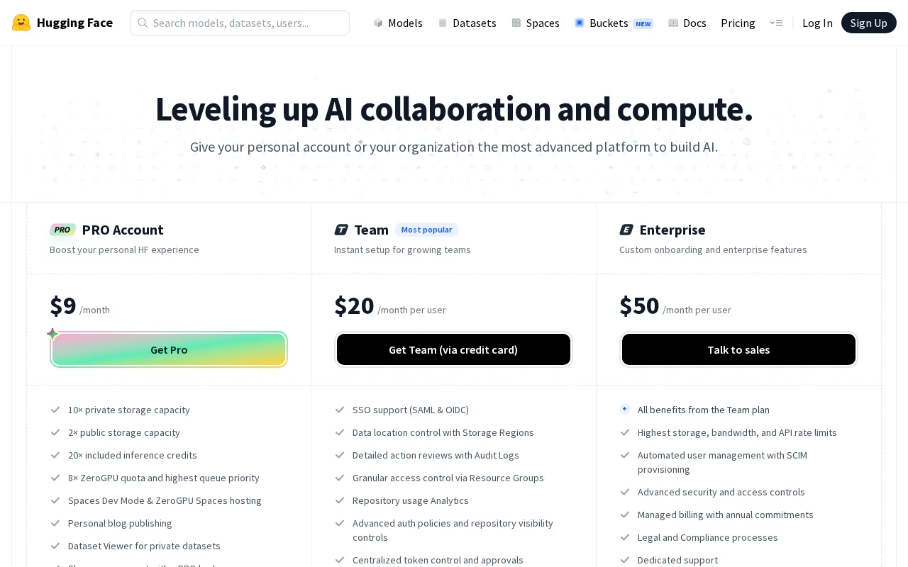 Hugging Face — pricing page