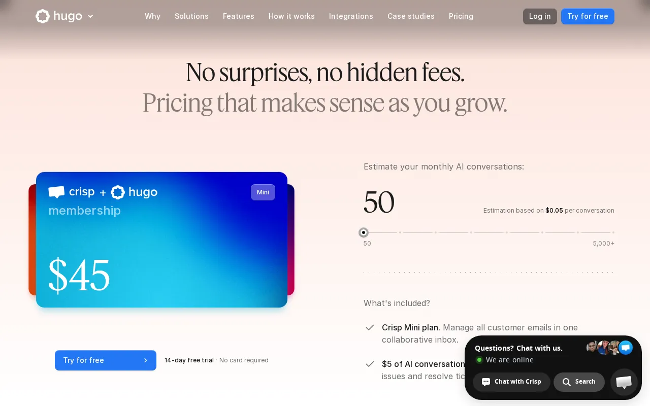 Hugo — pricing page