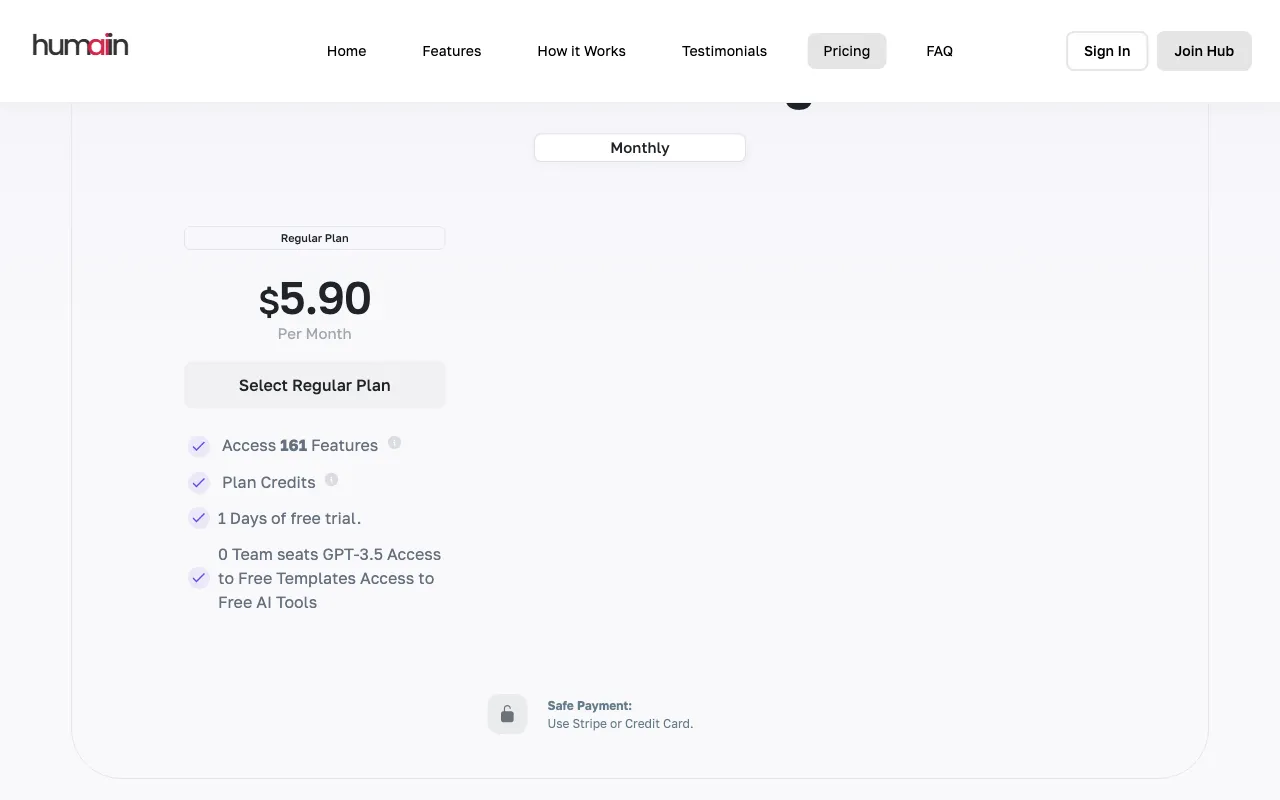 Humai.in — pricing page