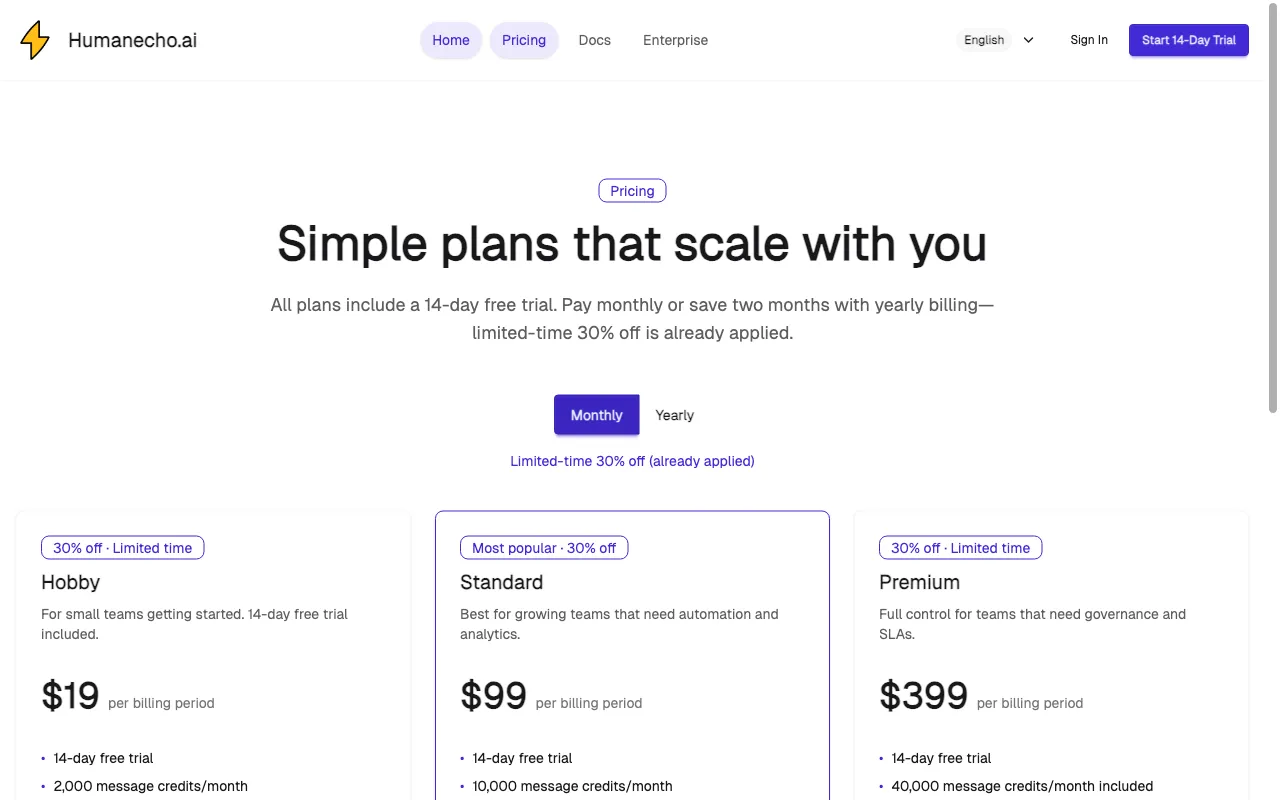 HumanEcho | هيومان ايكو — pricing page