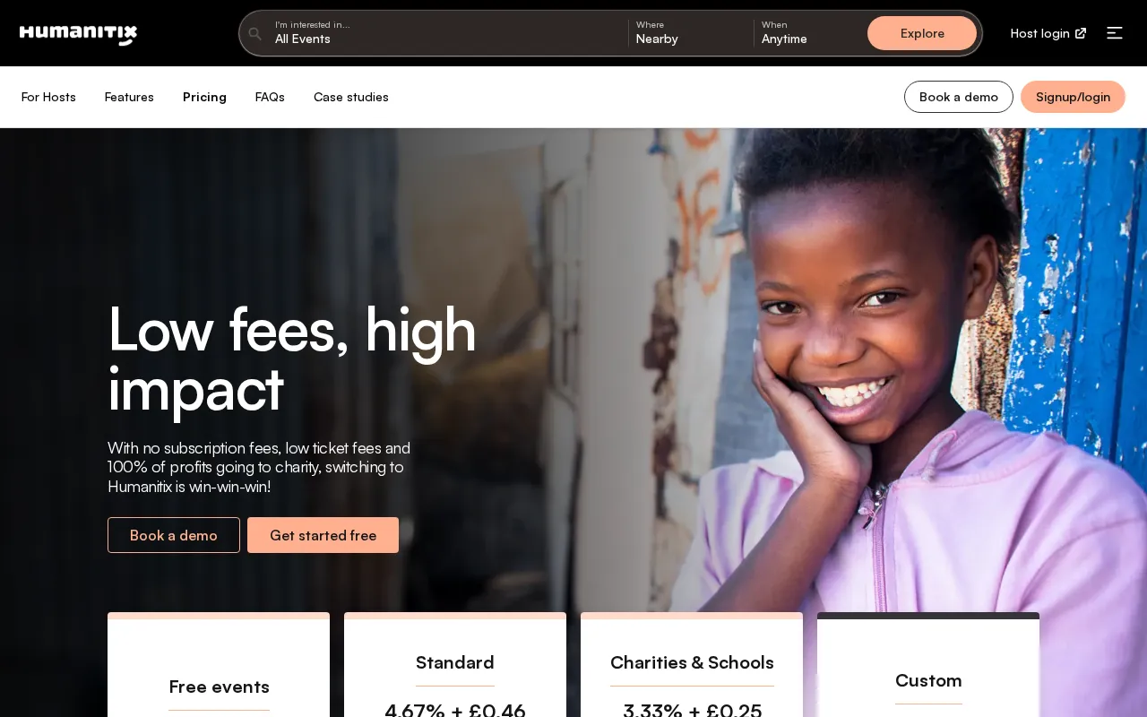 Humanitix — pricing page