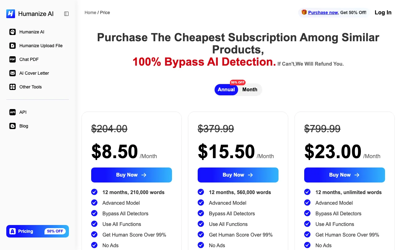 Humanize-AI — pricing page