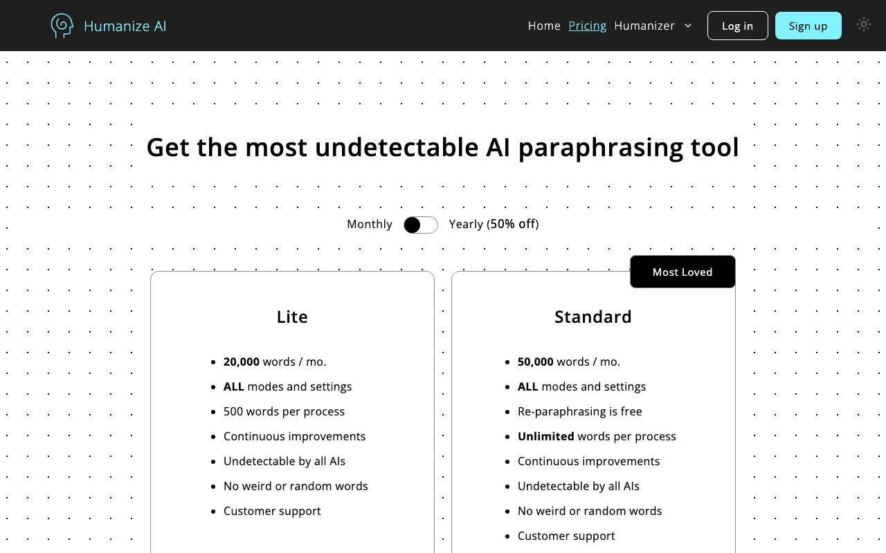 Humanize AI Pro — pricing page