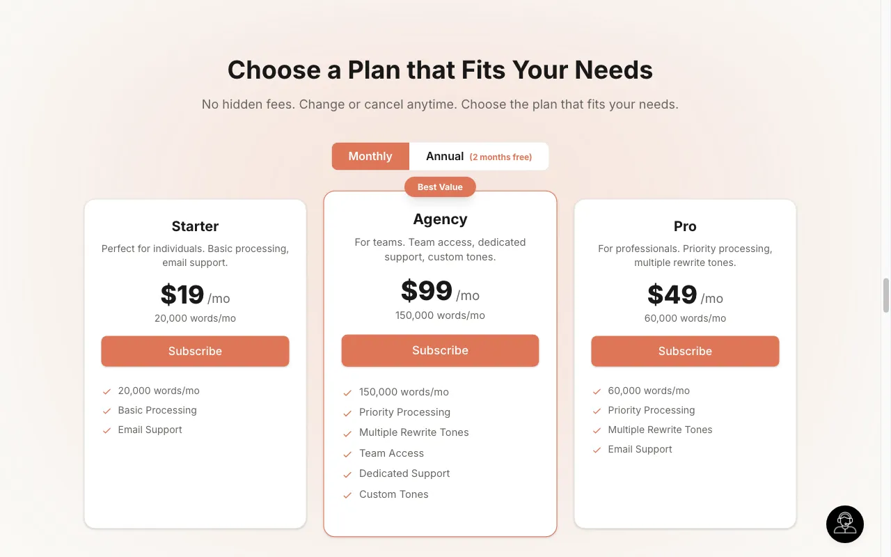 WriteHybrid — pricing page